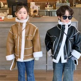 Jackets Korean Boys Girls Coat Autumn Winter Children Clothing 2023 Thickening Baby Locomotive Street Style