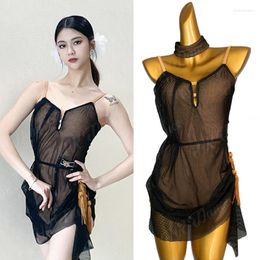 Stage Wear Latin Dance Dress Women Competition Dresss Summer Mesh Sexy Costume Rumba Samba Cha Performance Clothing DNV17550