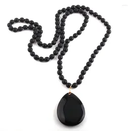 Pendant Necklaces RH Fashion Bohemian Tribal Jewellery Crystal / Stone Long Knotted Black Dorp For Women