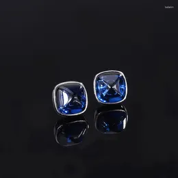 Stud Earrings Fashion Trend S925 Silver Inlaid 5A Zircon Emerald Red Sapphire Sugar Tower Simple Ladies