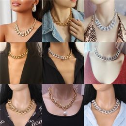 Pendant Necklaces Fashion Baroque Crystal Metal Thick Chain Necklace For Women Men Vintage Punk Hip Hop Gold Plated Silver Color Choker