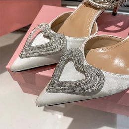 Sandals 2023 High Heels Luxury Silk Wedding Buckle Strap Heart-Shaped Crystal Spike Sexy Women Plus Size 42