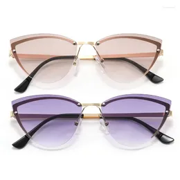 Sunglasses Curved Frame Glasses Trimmed Solid Colour Women's Metal UV Sun Street Joker Plain