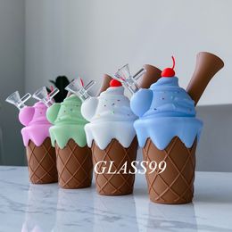 Ice Cream Silicone Hand Pipe Smoking Tobacco Bong Water Pipes Oil Burner Hookah Bubblers Kit Portable and Durable Colourful Dab Rigs with Bowl