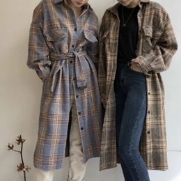 Women's Wool Blends Women's Winter Long Coat Elegant Checked Jacket Oversized Wool Checked Coat Long Sleeve Jacket Retro Autumn Jacket Camel Coat 231113