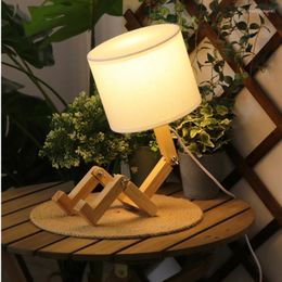 Table Lamps European-style Solid Wood Robot Decorative Led Adjustable Shape Wooden Desk Lamp Bedroom Bedside Lights