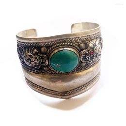 Bangle Charming Tibetan Silver Turquoise Carving Double Dragon Bracelet Tibet Jewelry