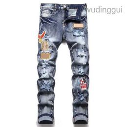 Amri Designer Jeans da uomo High Street Jeans viola per pantaloni da ricamo da uomo Donna Oversize strappato Patch Hole Denim Straight Fashion 9 7FB3