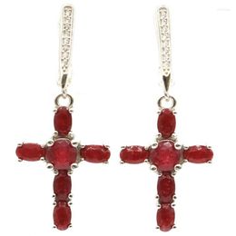 Dangle Earrings 33x15mm Jazaz 6.7g Cross Real Red Ruby Golden Citrine Pink Tourmaline Tanzanite For Ladies 925 Solid Sterling Silver