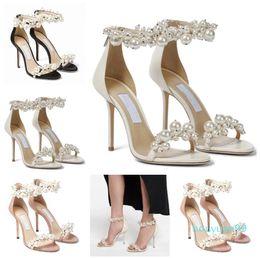 2023 Elegant Bridal Wedding Dress Sandals Shoes Maisel Lady Pearls Ankle Strap Luxury Brands Summer High Heels Women's Walking Shoe