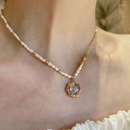 Chains Style Super Fairy Temperament Natural Pearl Necklace Cold Sweet Simple Moonstone Pendant Clavicle Chain For Women