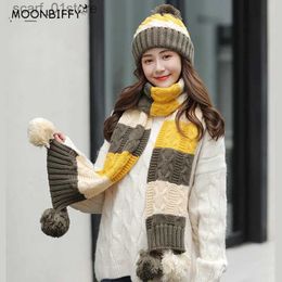 Hats Scarves Sets New Hat+scarf+gs Three-piece Women Warm Winter Knitted Beanies Hat Suit Knit Bonnet Beanie Cs Outdoor Riding SetsL231113