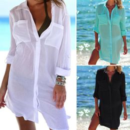 Women's Blouses Cotton Tunics For Beach Women Swimsuit Cover-ups Woman Swimwear Cover Up Beachwear Dress Saida De Praia