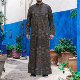 Ethnic Clothing Traditional Muslim Eid Middle East Jubba Thobe Men Robes For W/ Long Sleeves Floral Print D T8DE