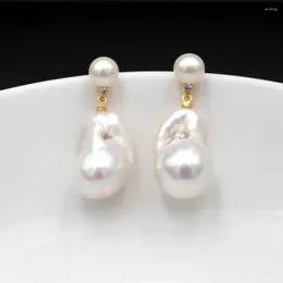 Stud Earrings 1pair CZ Cubic Zirconia Natural White Baroque Pearl Drops Post Women Bridal Ear Studs Wedding Party Gift Boho Jewelry