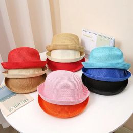 Berets Child Sun Protection Short Brim Solid Colour Straw Hat Boy Girl Korean Version Dome Shade Summer Cap Visor