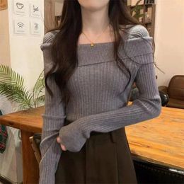Women's Sweaters A Line Shoulder Knitwear Women 2023 Autumn Base Shirt With Small Design Sense Of High-end Slim-fit Top