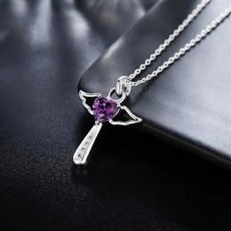 Pendants 925 Sterling Silver Angel Crystal Cross Necklace For Women Luxury Party Wedding Jewellery Valentine's Day Gifts