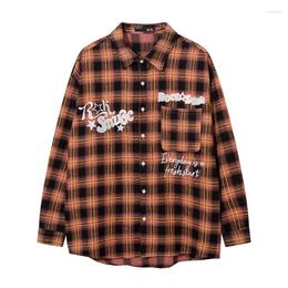 Men's Casual Shirts Oversize Plaid Printed Long Sleeve 2023 Unisex Streetwear Chic Cheque Tops Turn-Down Collar Autumn For Men