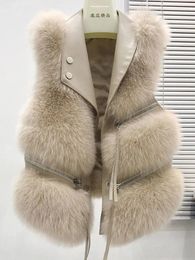 Women's Vests Autumn Faux Leather Fur Coats And Jackets Women High Quality 2023 Elegant Fluffy Vest Buckle Short Coat Luxury Outerwear