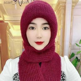 Hats Scarves Sets Hat scarf one piece plush thickened wind and snow hat new autumn and winter squirrel down wool woven women's warm mesh redL231113