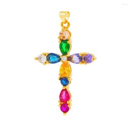 Pendant Necklaces 2023 Fashion Simple Multiple Color Cross For Necklace Copper Gold Plated Shiny Colorful CZ Jewelry Making Supplies DIY