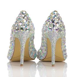 Dress Shoes Ladies Bling Rhinestone Pumps Female Gem Crystal Wedding High Heels Pointy Toe Evening Pump Slip On