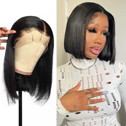 Hair Wigs Straight Bob Lace Front Human Hd Transparent Frontal Preplucked with Baby for Women 230413