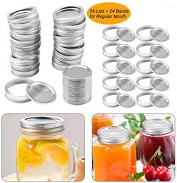 Storage Bottles 24 Sets Canning Lids And Bands For Regular Mouth Mason Jars - Leakproof With Silicone Seals (Regular Mouth)