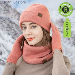 Hats Scarves Sets Stylish Hat Scarf Gs Set Women Winter Touchscreen Gs Men 3 in 1 Outdoor Warm Fleece Neck Snood Scarf Knitted Beanie CsL231113