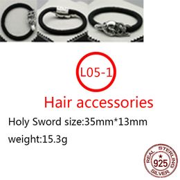 L05-1 S925 Sterling Silver Hair Band Personalised Fashion Punk Hip Hop Style Sacred Sword Heart Shaped Hair Ornament Cross Flower Letter Shaped Lover Gift