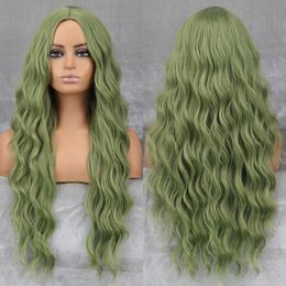 Cosplay Wigs Long Wavy Green Synthetic Wig Women's Heat-Resistant Natural Half Part Cosplay Party Lolita Red Black Pink Wig 230413