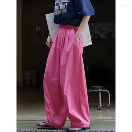 Women's Pants Deeptown Pink Parachute Cargo Women Japanese Y2k Baggy Wide Leg Trousers Streetwear Hippie Joggers Korean Fashion Female