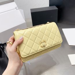 Womens 19 Trendy woc Wallet Bags With Letter Gold Metal Hardware Matelasse Chain Crossbody Shoulder Handbags Card Holder Multi Pochette Purse 6 Colours 20X13CM