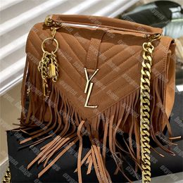 College Fringed Quilted Suede Handbag Designer Kate Chain And Tassel Bag Crossbody Textured Leather Shoulder Bags Y Purse Women Cross Body Bag Handbags