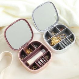 Travel Portable Jewelry Box with Makeup Mirror Jewelry Storage Container Necklace Ring Earrings Compartment Organizer Storage Boxes Q719