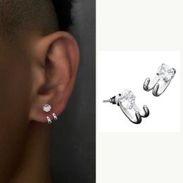 Stud 2022 New Simple Zircon Stud Earrings Single Trend Personality Hip-hop Niche Hook Shape Earrings for Women Men Party Jewellery P230411
