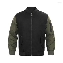 Men's Jackets Men's Spring/Autumn Jacket Polyester Woollen Spliced Sleeve Bomber Contrast Colour Baseball Outwearing