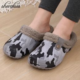 Slippers Shevalues Plush Fur Clogs For Women Men Winter Soft Furry Waterproof Garden Shoes MultiUse Indoor Home 231113