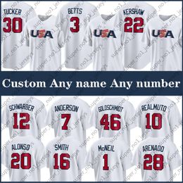 3 Mookie Betts 22 Clayton Kershaw USA Baseball White 2023 World Jersey Mike Trout Paul Goldschmidt Kyle Schwarber Will Smith Pete Alonso Tim Anderson Trea Turner