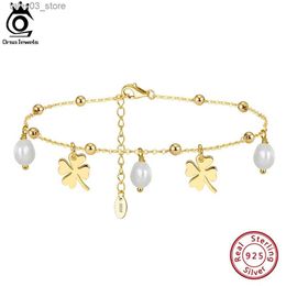 Anklets ORSA JEWELS 925 Sterling Silver Chain Anklets with Pearl and Four Leaf Clover Summer Beach Anklets Foot Chains Jewelry SA54 Q231113