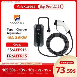 Electric Vehicle Accessories SAEJ1772 Portable EV Charger 16A 3.6KW Type 1 IEC 62196-2 Type 2 Wallbox Adjustable Current For Electric vehicle Car Charging Q231113