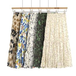 Skirts Spring Elastic High Waist Thin Fresh Floral Skirt Korean Casual Loose Elegant Simple Women Long Skirt 230413