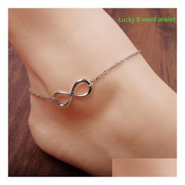 Foot Jewelry Charm Anklets Bracelets Lucky 8 Word Anklet For Women Beach Pool Party Ankle Bracelet Drop Delivery Dhamw