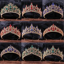 Hair Clips DIEZI Baroque Green Blue Red Crystal Crown Tiara For Women Wedding Party Elegant Luxury Bridal Dress Accessories