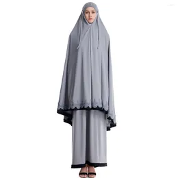 Ethnic Clothing 2 Pcs Muslim Women Solid Colour Lace Long Hijabs Abaya Ankle Length Arab Lady Modest Tube Skirts Prayer Ramadan Eid Garment