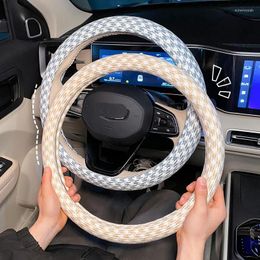 Steering Wheel Covers 2023 Four Seasons Universal Lattice Cotton Flax Anti-skid Sweat-absorbing Car Cover