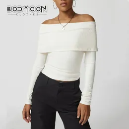 Women's Sweaters Bodycon Women Slash Neck Knitted Tops Streetwear Long Sleeve Off Shoulder Ribbed Pullovers Slim Fit Causal Jumpers