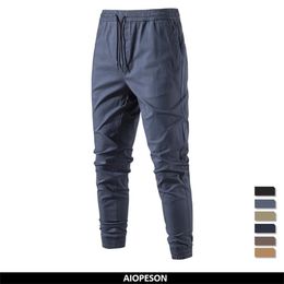 Mens Pants AIOPESON 100% Cotton Causal Pants Men Soild Colour Drawstring Elastic Cargo Pants Male Autumn Streetwear Joggers Trousers for Men 230413