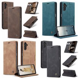 CaseMe Leather Wallet Cases For Samsung A14 4G 5G A34 A54 A24 Xiaomi 13 Pro Lite Redmi Note 12 4G 12C Fashion Suck Magnetic Closure Vintage Holder Stand Flip Cover Pouch